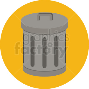 Illustration of a gray trash can with a lid on an orange background.