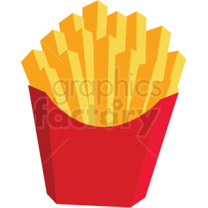 Clipart image of a red container filled with crispy yellow French fries, symbolizing fast food.