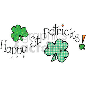 A playful and colorful St. Patrick's Day clipart image featuring the words 'Happy St. Patrick's' with various clover designs.