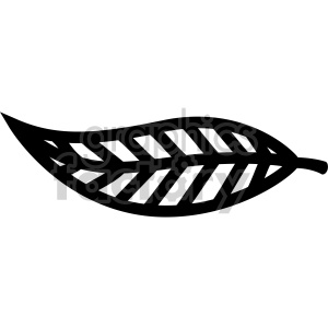   The image is a black and white clipart of a stylized feather. The feather is designed with a pattern of diagonal cuts across its vane, creating a graphic representation that suggests lightness and texture typically associated with feathers. 