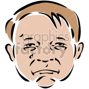 A clipart image of a child's face with a sad expression and a tear on the cheek.