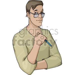 Clipart image of a thoughtful man holding a pen, wearing glasses, suggesting professions like lawyer, architect, or artist.