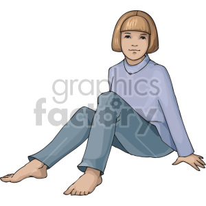 Clipart of a girl sitting and relaxing, wearing casual attire.