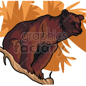   The image is a close-up of a cartoonish bear sitting on a branch. The bear has large round eyes, a small snout. 