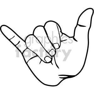 Clipart image of a hand making the 'hang loose' gesture, commonly associated with Hawaiian and surfing cultures and American Sign Language (ASL).