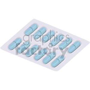 An illustration of a blister pack containing blue pills.