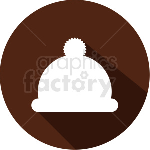 A white winter hat icon with a pom-pom on top, set against a brown circular background.