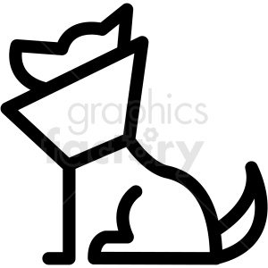 The clipart image depicts a stylized outline of a dog with a medical cone (also known as an Elizabethan collar or e-collar) around its neck. The dog appears to be sitting, and the cone is likely there to prevent the dog from licking or biting at an injury or surgical site.