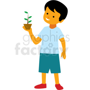 boy holding plant vector clipart