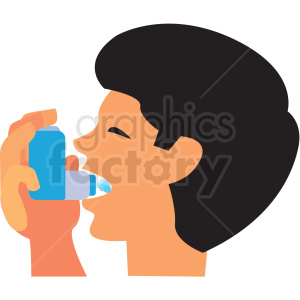 cartoon boy using asthma inhaler vector icon