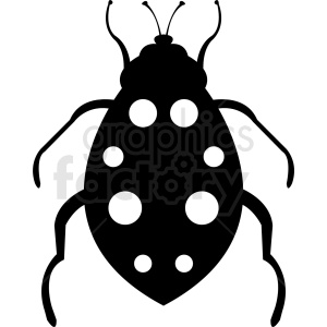 A black and white silhouette clipart of a beetle with distinct white spots on its back.