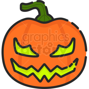 The clipart image shows a pumpkin with a carved face, typically known as a jack-o'-lantern, which is an iconic symbol of Halloween.
