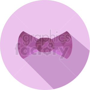 A clipart image of a geometric pink bow tie centered within a pastel purple circle.