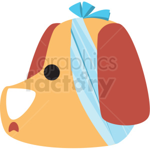 This image depicts a stylized representation of a dog's head. The dog is shown in a simplistic and colorful design, with a noticeable blue bandage on its face, giving the appearance of being hurt