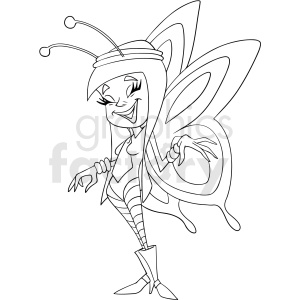 A whimsical cartoon character designed as a butterfly person, with large wings and antennae, embodying a playful and festive vibe.