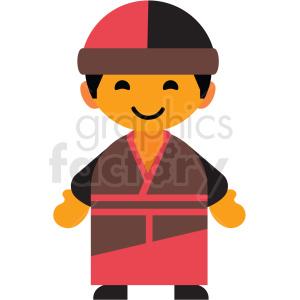 A clipart image of a smiling person wearing traditional Mongolian attire with a two-toned hat and a brown robe with red accents.