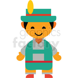 Clipart of a smiling character wearing traditional German clothing with a hat featuring a feather.