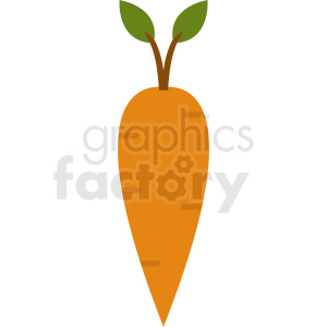 A minimalist clipart image of an orange carrot with green leaves.