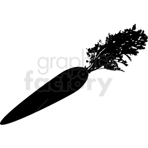 A black and white clipart image of a carrot with leafy greens.
