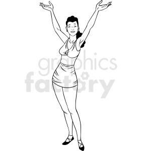 Clipart image of a woman with her arms raised, smiling and wearing a dance or athletic outfit.