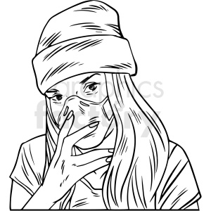 black and white female wearing n95 face masks vector illustration