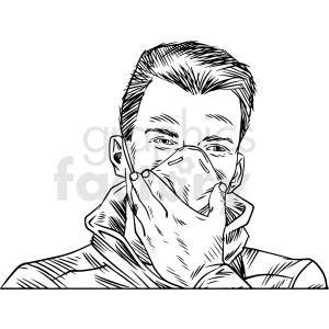 black and white male wearing n95 face masks vector illustration