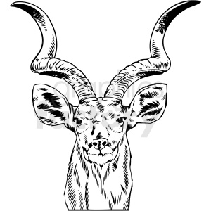 The clipart image features the head and upper neck of a deer-like animal with prominent, large, curving horns, suggesting that it may be a depiction of a species such as a kudu, an ibex, or another type of horned ungulate.