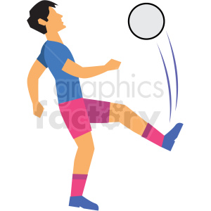 Clipart image of a man playing soccer, kicking a ball.