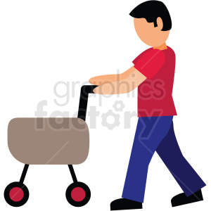 Clipart image of a person walking while pushing a stroller.