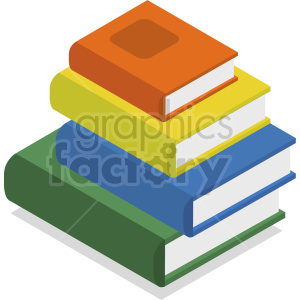 An isometric illustration of a stack of colorful books.