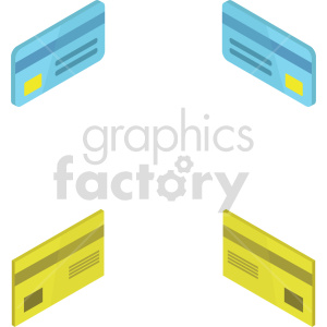 Illustration of four credit cards, two blue and two yellow, arranged diagonally in pairs across the image.