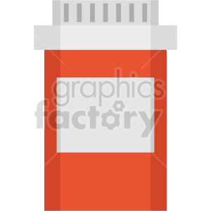 Clipart image of a prescription medicine bottle with a white label and an orange cap.