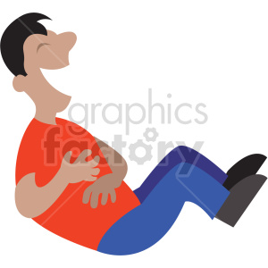 Clipart illustration of a man laughing with a hand on his stomach, wearing a red shirt and blue pants.