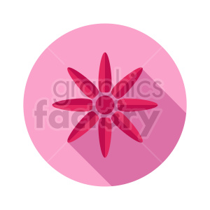 Clipart image of a stylized pink flower with eight petals inside a pink circle.