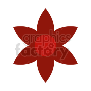 A simple clipart image of a red flower with six petals and a circular center.