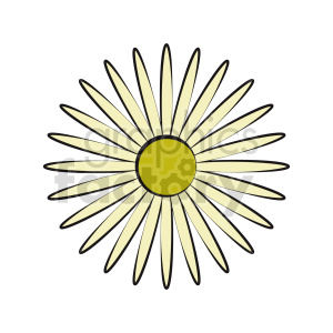 A clipart image of a daisy flower with yellow petals and a green center.