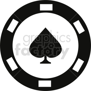 This clipart image features a black and white poker chip with a spade symbol in the center.