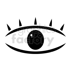 A stylized black and white clipart image of an eye with bold lines and lashes.