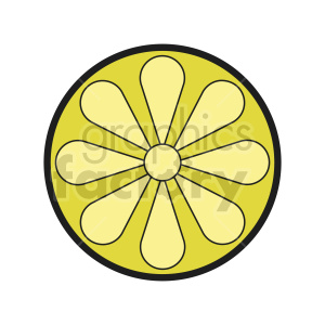 Clipart of a lemon slice, showing its internal segments in a circular pattern.