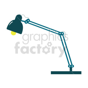 A minimalist clipart illustration of an adjustable desk lamp with a teal color and a yellow light bulb.