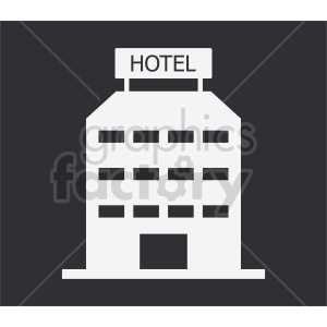 A simple clipart illustration of a hotel building with a sign reading 'HOTEL' on top.