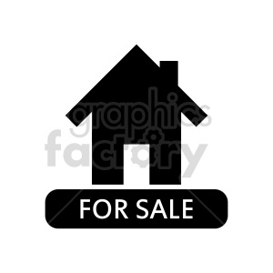 Black silhouette of a house with a 'For Sale' sign beneath it.