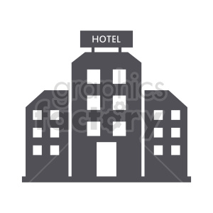 Illustration of a hotel building with surrounding structures.