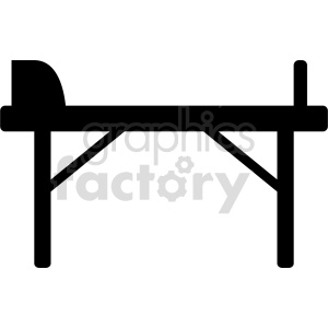 Simple black and white clipart of a hospital bed side view.