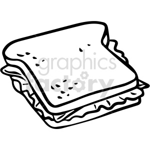 A black and white clipart image of a sandwich with lettuce between two slices of bread.