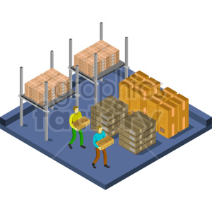 Isometric Warehouse Illustration with Workers and Boxes