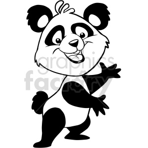 The clipart image features a cartoon panda. The panda is standing upright, with one arm extended as if waving or greeting someone. The character has a cheerful facial expression.