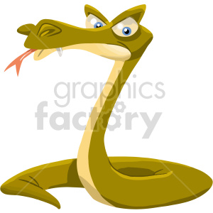 The clipart image depicts a cartoon snake with a long, curved body, a sizable head, and a tongue sticking out. Its eyes are big and expressive, and it appears to be smiling. The colors are primarily shades of yellow and brown.
