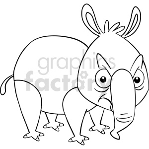 The image is a black and white clipart of a cartoonish animal, which has features reminiscent of an aardvark with its prominent snout and rounded ears.
