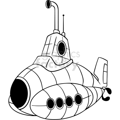 black and white cartoon submarine clipart
